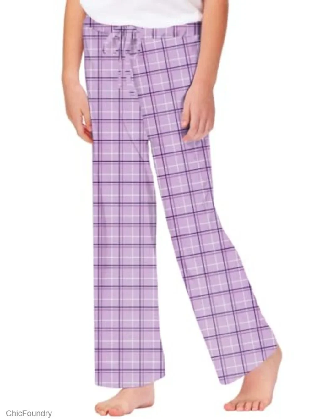 Girls Plaid Wide Leg Pants Drawstring Elastic Waist Lounge Pajama Bottoms